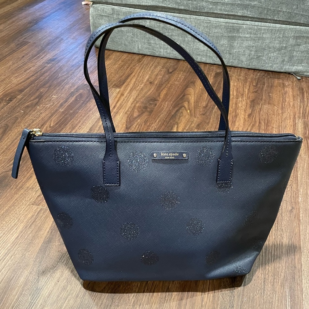 Kate Spade Navy Bag with Navy Glitter Dots